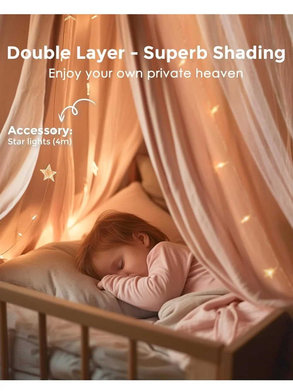 Soft Pink Bed Canopy with Fairy Lights - Romantic Bedroom Canopy